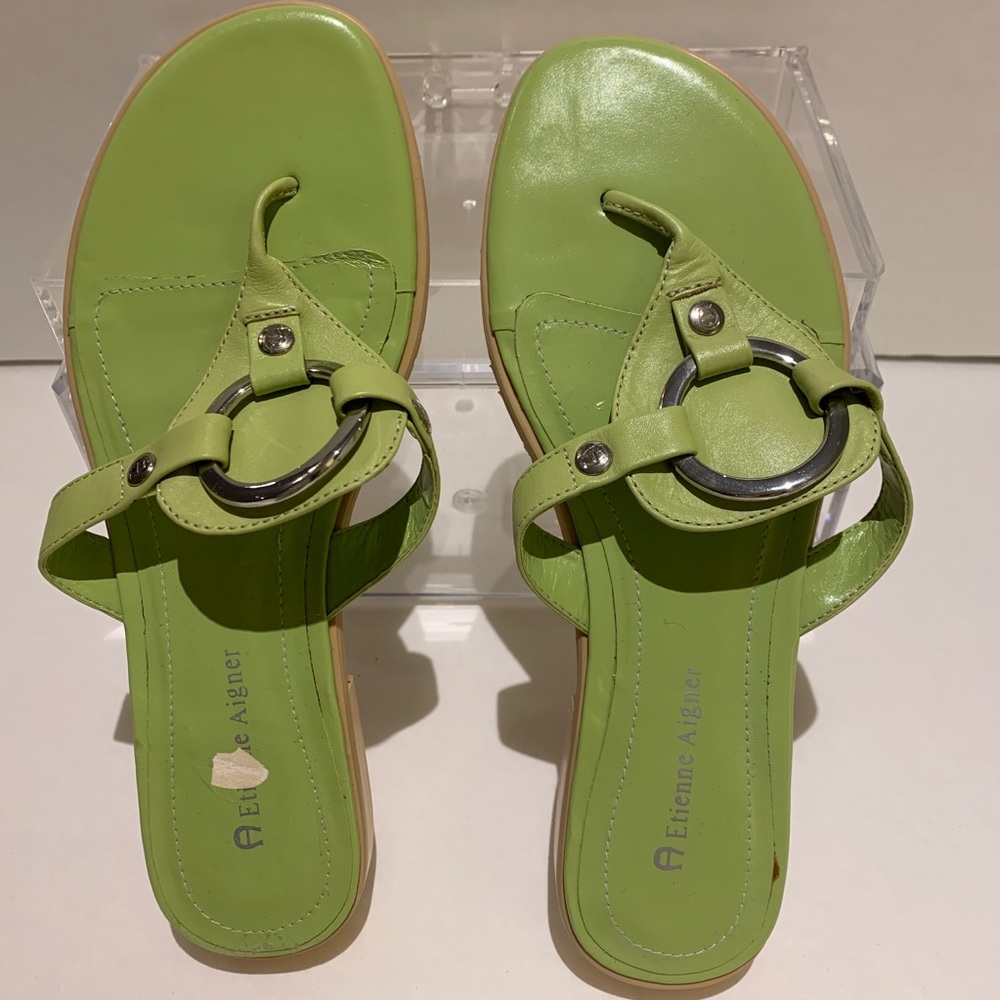 NWOT Aigner lime green sandals with silver detail